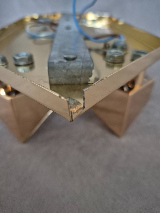 Image 1 of Applique murale Honsel vintage années 1980 – Métal doré, diffuseurs en verre, 2×E14