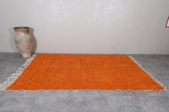 Image 1 of Alfombra tejida a mano de pura lana naranja, 2/3 m