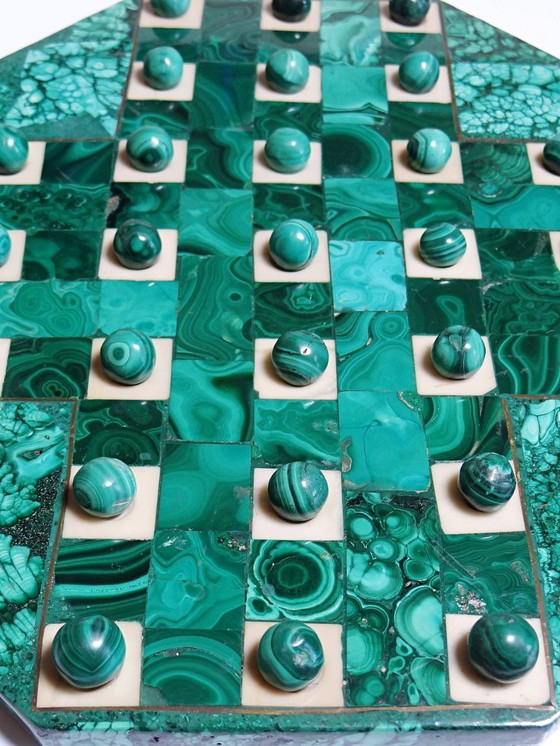 Image 1 of Solitaire octogonal en malachite et bakélite vintage années 50-60
