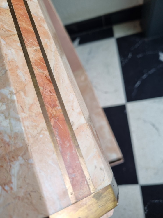 Vintage Tessellated Stone Salontafel Met Kwaliteitslabel – Robert Marcius Stijl - Jaren '90 – Brass (photo 3 of 12)
