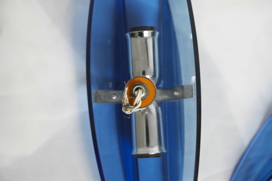 Image 1 of Veca blauwe glazen Italiaanse wandlampen set van 2 Fontana Arte mid-century moderne facetglazen lampen