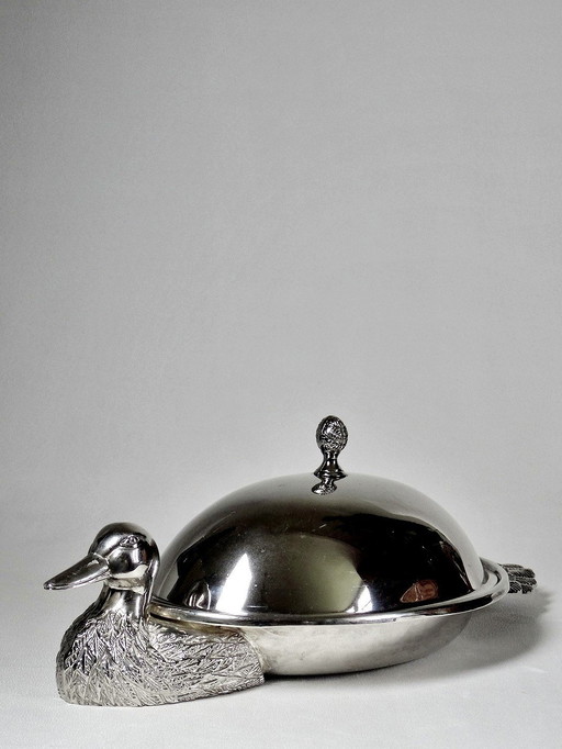 Vintage Silver Metal Duck Foie Gras Bell