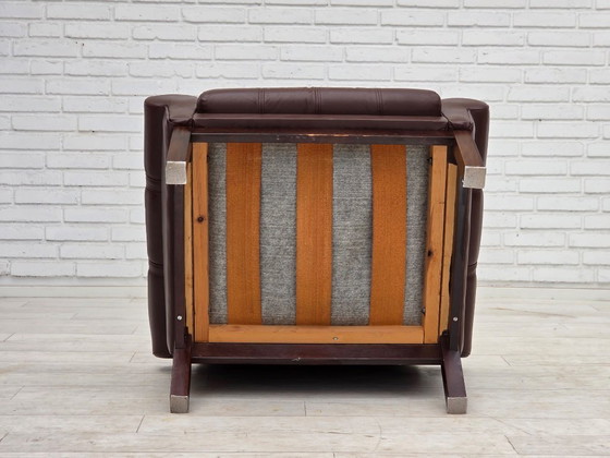 Image 1 of Sillón danés de los años 70, tapizado en cuero marrón original.