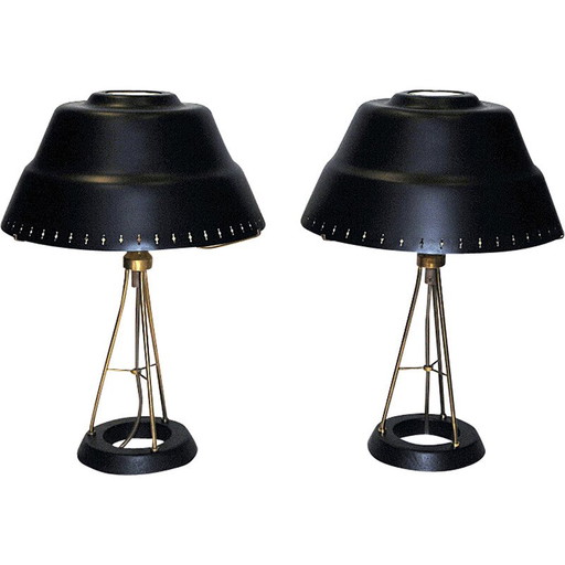 Par de lámparas de mesa vintage de metal negro de Uppsala Armaturfabriks, 1950
