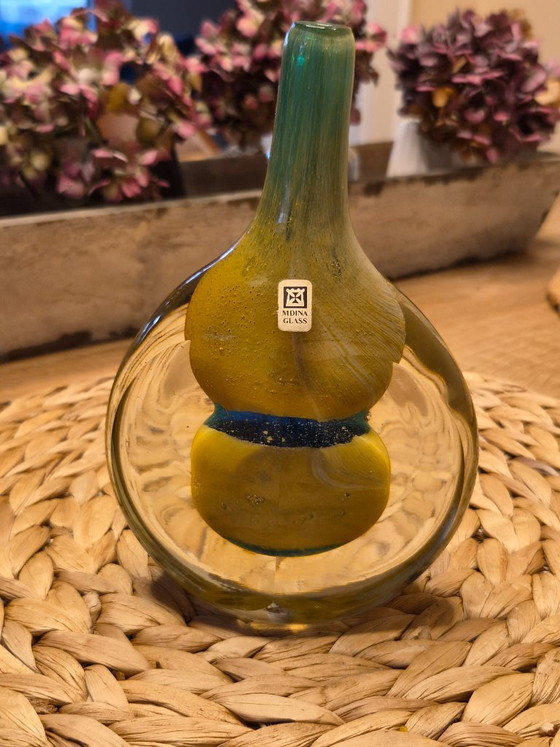 Mdina Glass Vase, yellow and blue, Glass art, Vintage (photo 2 of 6)