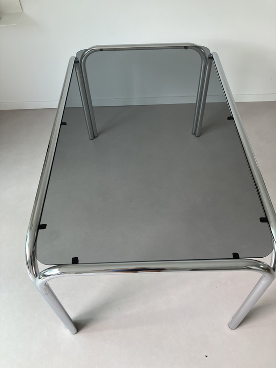1970s - Chrome Dining Table - Smoked Glass (photo 2 of 5)