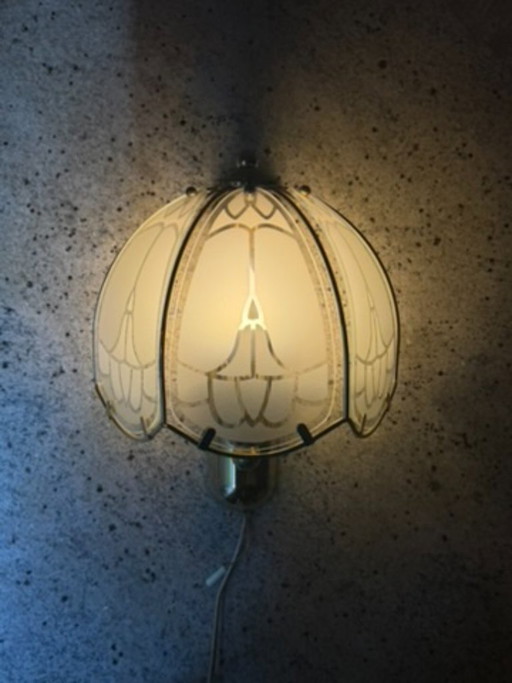 Wall Sconce, Art Deco Etched Panel Design, Brass Mount – wandlampen, Glass