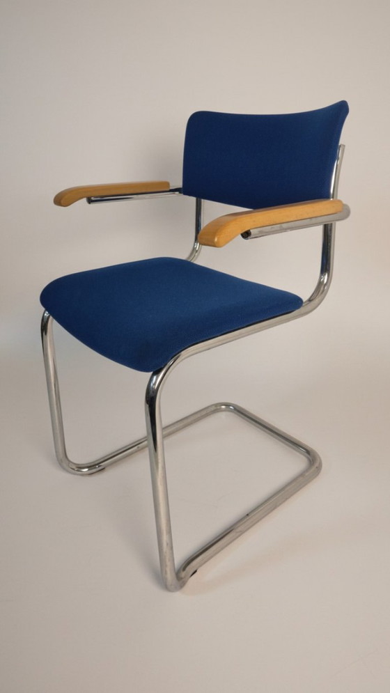 4 original Thonet S 43 armchairs by Mart Stam – Red I – Dining chairs, Chrome (photo 7 of 8)