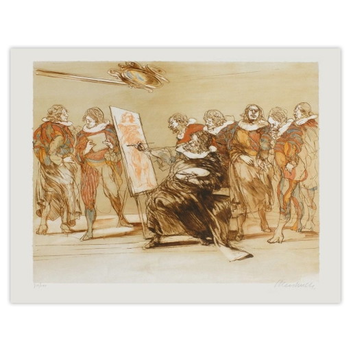 Claude Weisbuch, Il pittore e la sua modella, litografia firmata, 1985