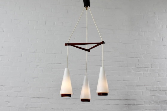 Deense teakhouten plafondlamp Deens design mid-century jaren 60 – Hanglampen, Wood, Glass, Mid Century Modern (photo 3 of 13)