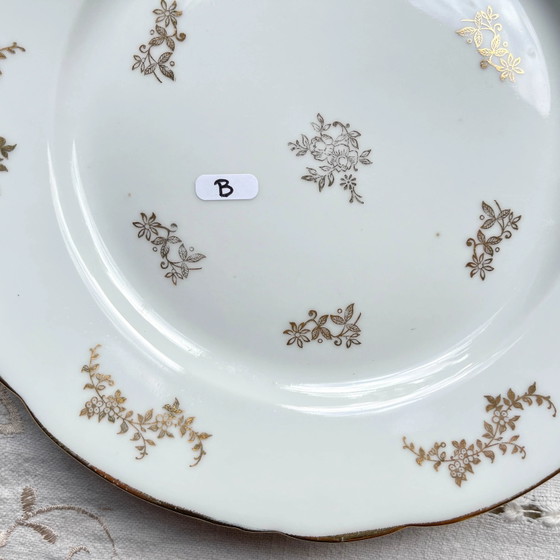6 J&Ciem France 1950 Witte vergulde florale porseleinen dinerborden – Servies, Porcelain (photo 7 of 9)