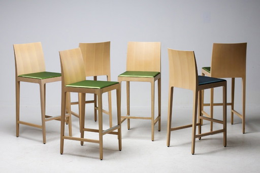 SET DI SEI SGABELLI DA BAR “ANNA” IN FAGGIO DI CRASSEVIG, ITALIA, ANNI '90