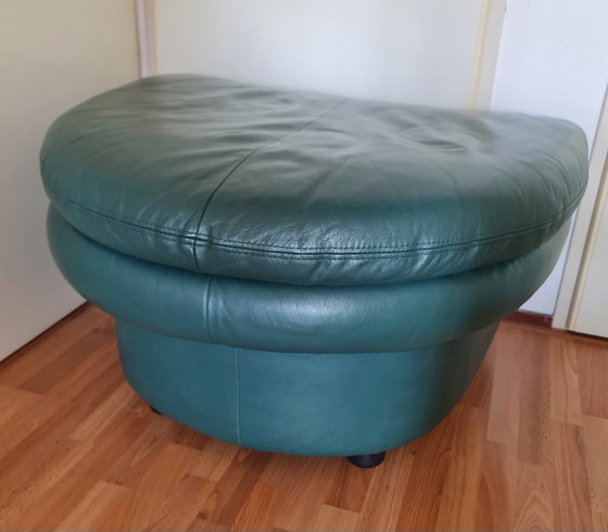 Image 1 of Pouf tabouret vert Space Age en cuir 3 couches semi-circulaire