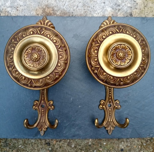 Pair of Baroque Brass Wall Hooks