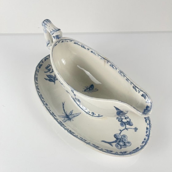 Image 1 of Ironstone gravy boat "Carmen", Sarreguemines, blue, 1875-1900
