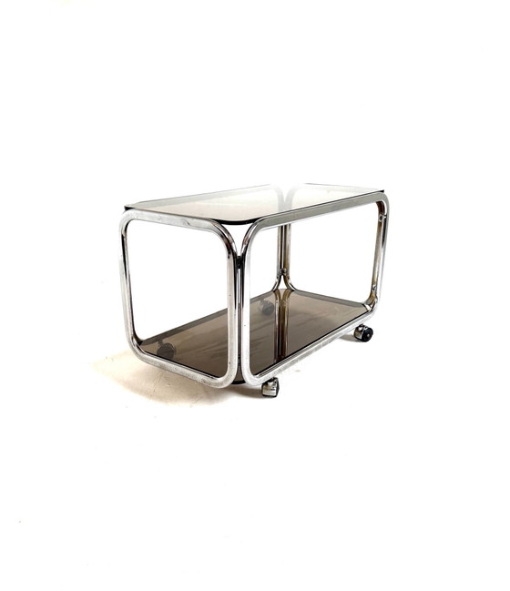 Vintage chrome & smoked glass bar cart ‘80 (photo 8 of 9)