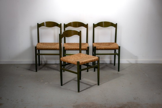Image 1 of Sillas de comedor de haya verde y junco