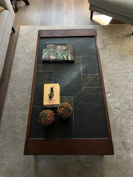 Image 1 of Brutalist salontafel Wenge natuursteen 70s Vintage 