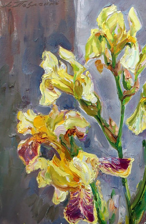 Original Ölgemälde Sommerblumen Gelbe Schwertlilien – Gemälde & Zeichnungen, Canvas (photo 2 of 5)