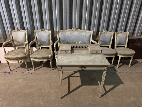 Image 1 of Louis 14 stoelen en bankje met bureautje