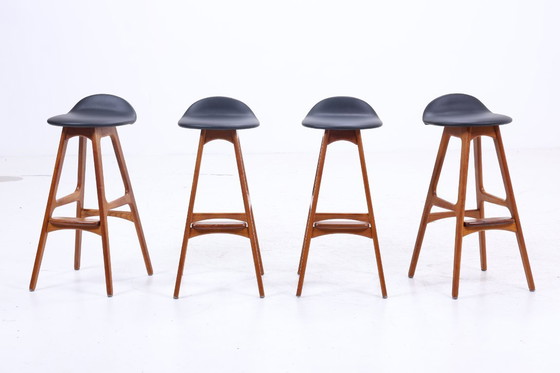 Image 1 of 4 vintage bar stools OD61 by Erik Buch | Mid - Century seat stool leather Oddense Maskinsnedkeri A / S | Retro bar stool #08-23