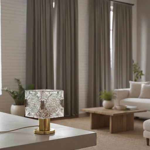 Crystal Glass Table Lamp, Jaroslav Beyvl Sr., 1970s, Czechoslovakia	