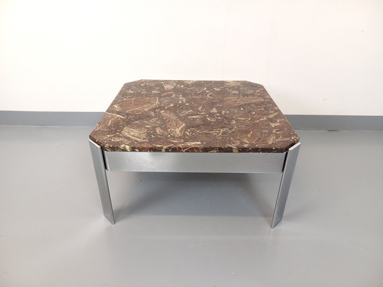 Image 1 of Vintage Square Coffee Table in Marble and Chromed Metal from the 70s