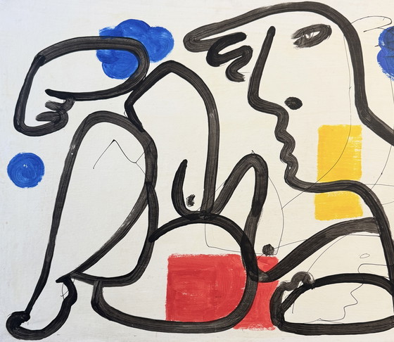 Image 1 of Gundi Falk (1966) Magnificent painting “female nude between blue and red”