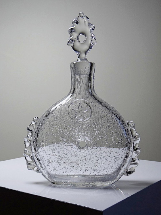 Image 1 of Carafe à cognac Daum France croix de Lorraine en cristal bullé, années 1960-70