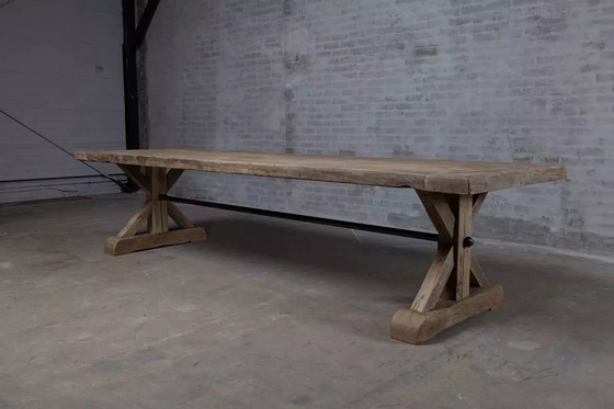 Image 1 of Farmhouse Table in Antique Solid Oak, Star Legs - 300 cm