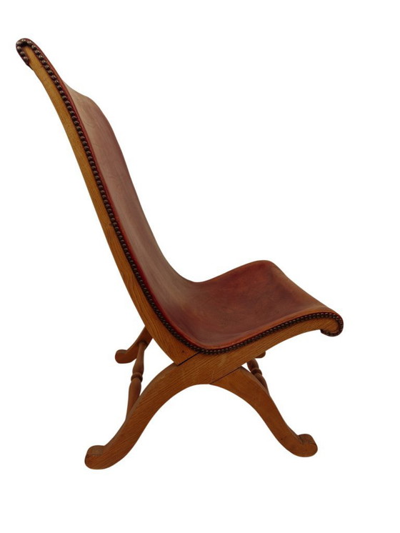 Image 1 of Red leather slipper chair by Pierre Lottier for Valenti