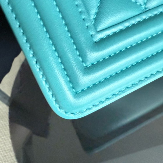 Image 1 of Chanel Boy Medium - 25CM Quilted Lambskin Blue Ruthenium Silver Hardware Series 19