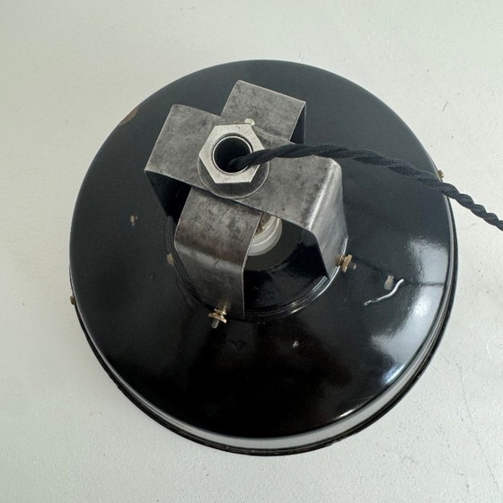 Image 1 of Pair of vintage industrial enameled "Mazda" pendant lights, 35 cm