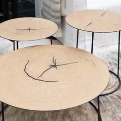 Image 1 of Heerenhuis set van 3 Nimbus bijzettafels - combinatie oak en gold