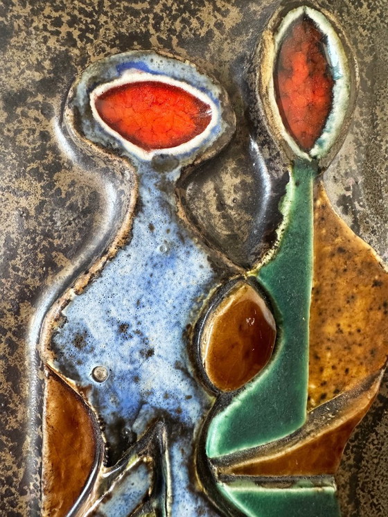 Image 1 of Sculpture murale cubiste en terre cuite émaillée polychrome. Helmut Schäffenacker – Allemagne, années 50