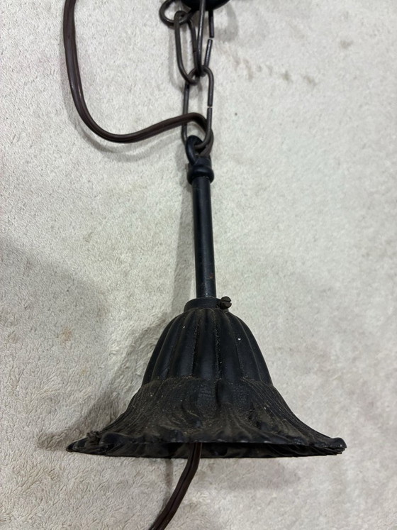 Massieve opaline glazen hanglamp met rozen decor, jaren 70, Massive, Hanglampen, Koper, Wit, 1970 (foto 2 van 6)