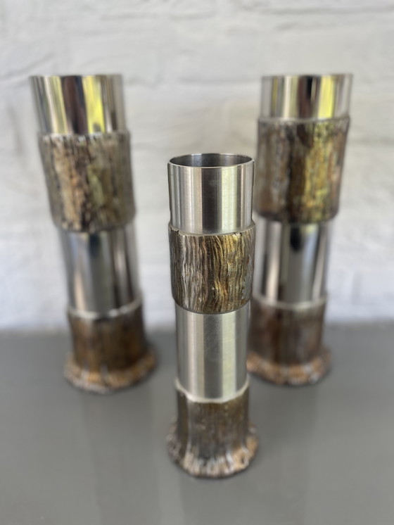 Image 1 of Satz von 3 brutalistischen Metallen aus Duitsland aus den Jahren 60/70