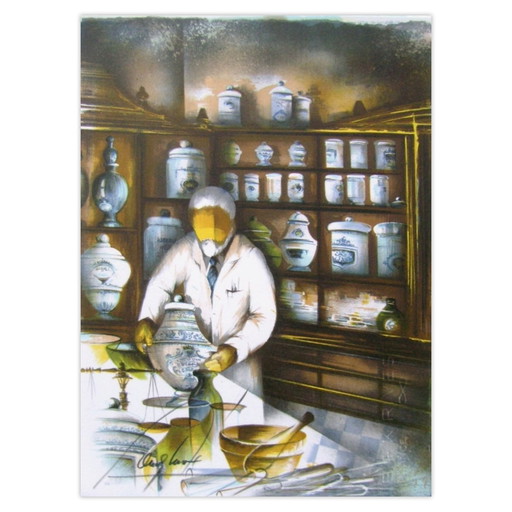 Raymond POULET Beroepen - De apotheker Gesigneerde lithografie 1984
