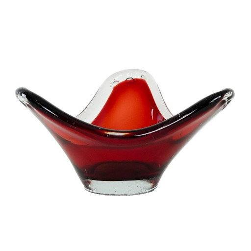 Ruby schaal, Murano glas, Italiaans design, jaren 60, gemaakt in Italië