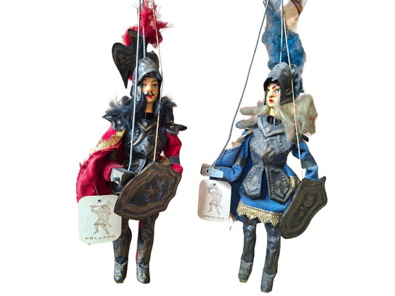 Image 1 of Couple de marionnettes siciliennes artisanales - Orlando et Angelica - Lanzafame Company