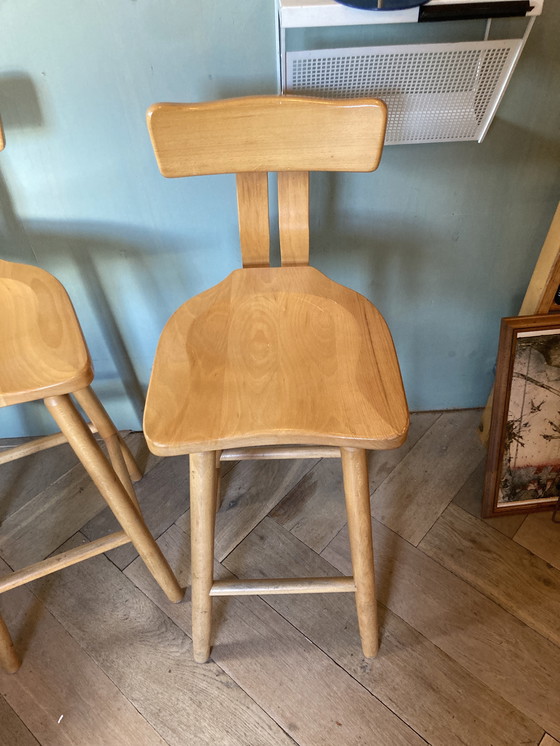 Image 1 of Set van twee vintage brutalist design beukenhout barkrukken 