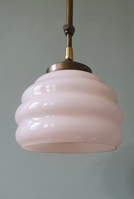 Image 1 of Vintage Art Deco Rose Pendant Lamp - Hanging Lamp - Bubble Shape