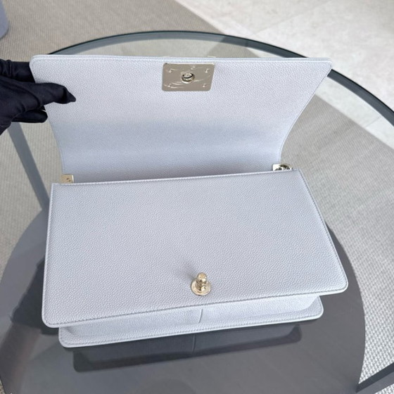 Image 1 of Chanel Boy New Medium - 28CM Quilted Caviar Grey Gray Gold Hardware Series 28