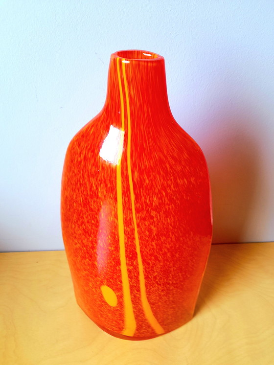 Image 1 of Orange and yellow speckled vase