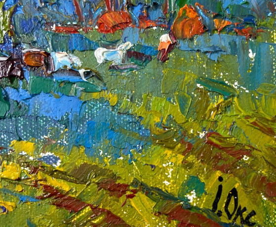 Image 1 of Peinture à l'huile originale, paysage d'été, nature, matin paisible
