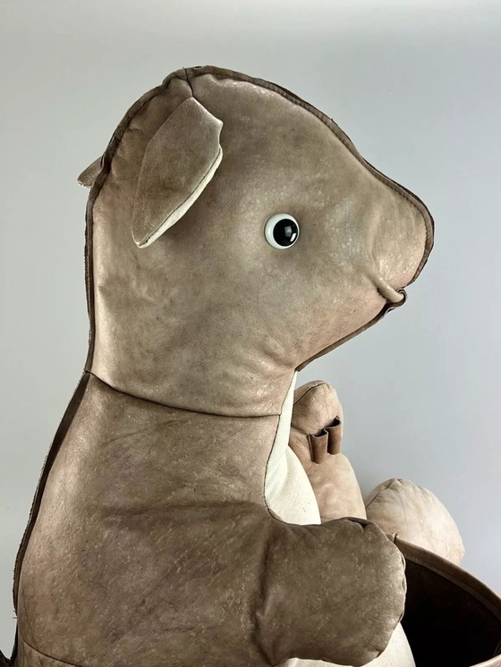 Image 1 of 60s 70s vintage leather kangaroo magazine rack Space Age