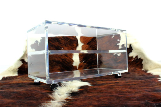 Image 1 of As New, Very High Quality Mid - Century Acrylic Glass Trolley / Coffee Table with Pull-Out Tray, Completely Restored