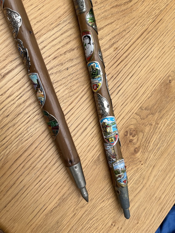 Image 1 of Two nostalgic walking sticks with enameled coats of arms from all over Europe