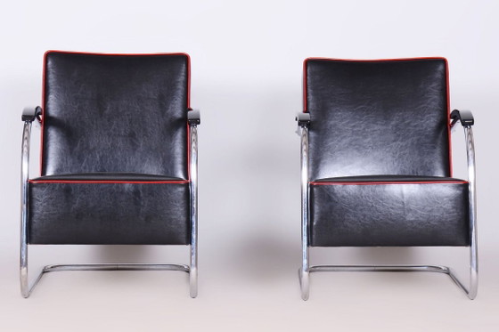 Paar gerestaureerde Bauhaus Fn21 fauteuils, van Mücke-Melder, leer, Tsjechisch, jaren dertig – Leather, Metal (photo 8 of 16)