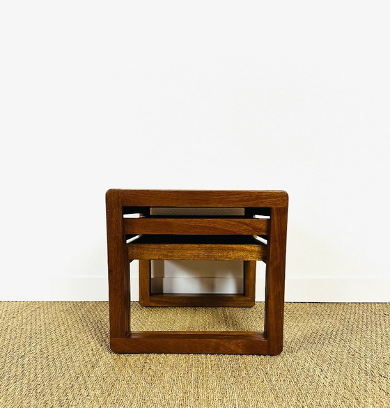 Image 1 of Skandinavische Satztische aus Teakholz und schwarzer Keramik, 1960